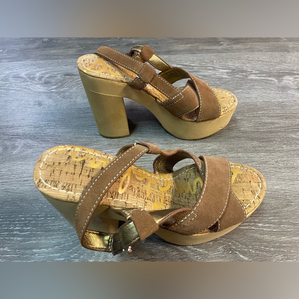 Sam Edelman Brown Suede Platform Sandal Heels - Picture 9 of 13